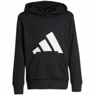felpa con cappuccio nera bambino con grande logo adidas bianco