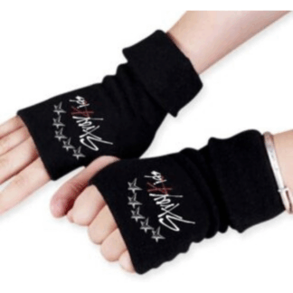 guanti senza dita neri logo stray kids con photocard