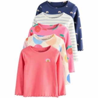 set 5 maglie manica lunga a coste bambina fantasie arcobaleno next