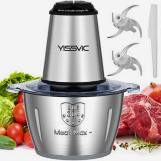 YISSVIC Tritatutto 2L con ciotola in vetro e ciotola in acciaio inox affiancate